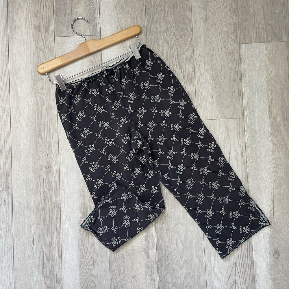 Free People Capri Pants cotton eyelet crop womens Gray (medium) boho loungewear